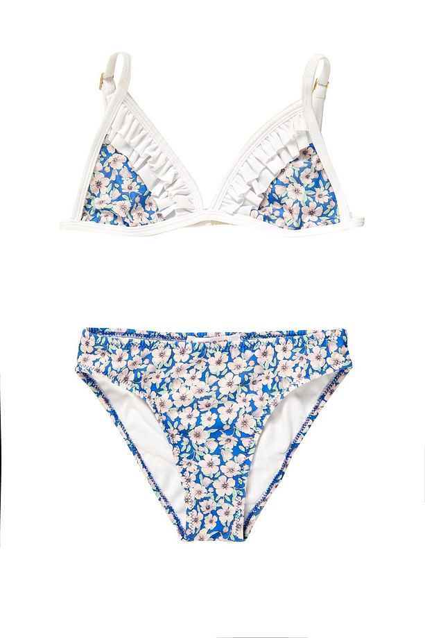 Çiçek Desen Fırfır Detay Çocuk Üçgen Bikini Takımı - 1