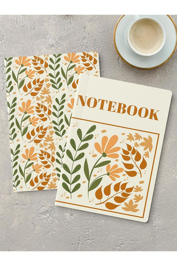 Çizgisiz Defter Seti, 2 Adet Vintage Desenli Notebook, Not Defteri, Anı Defteri, 64 Sayfa Orta Boy - 1