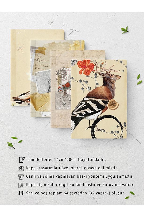 Vintage Defter Seti - 4 Adet Not Defteri - Notebook, Journal Defteri - 14cm*20cm - 2