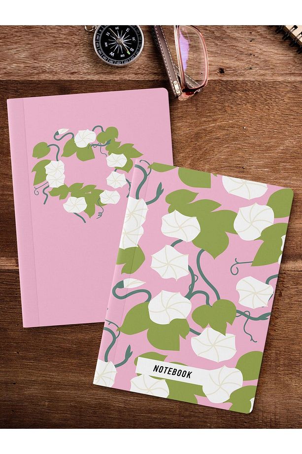 Çizgisiz Defter Seti, 2 Adet Vintage Desenli Notebook, Not Defteri, Anı Defteri, 64 Sayfa Orta Boy - 2