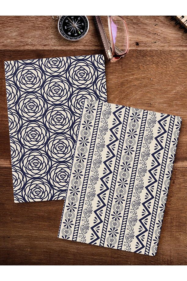 Çizgisiz Defter Seti, 2 Adet Geometrik Desenli Notebook, Not Defteri, Anı Defteri, 64 Sayfa Orta Boy - 2