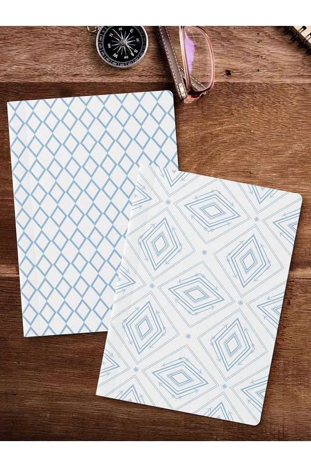 Çizgisiz Defter Seti, 2 Adet Geometrik Desenli Notebook, Not Defteri, Anı Defteri, 64 Sayfa Orta Boy - 2