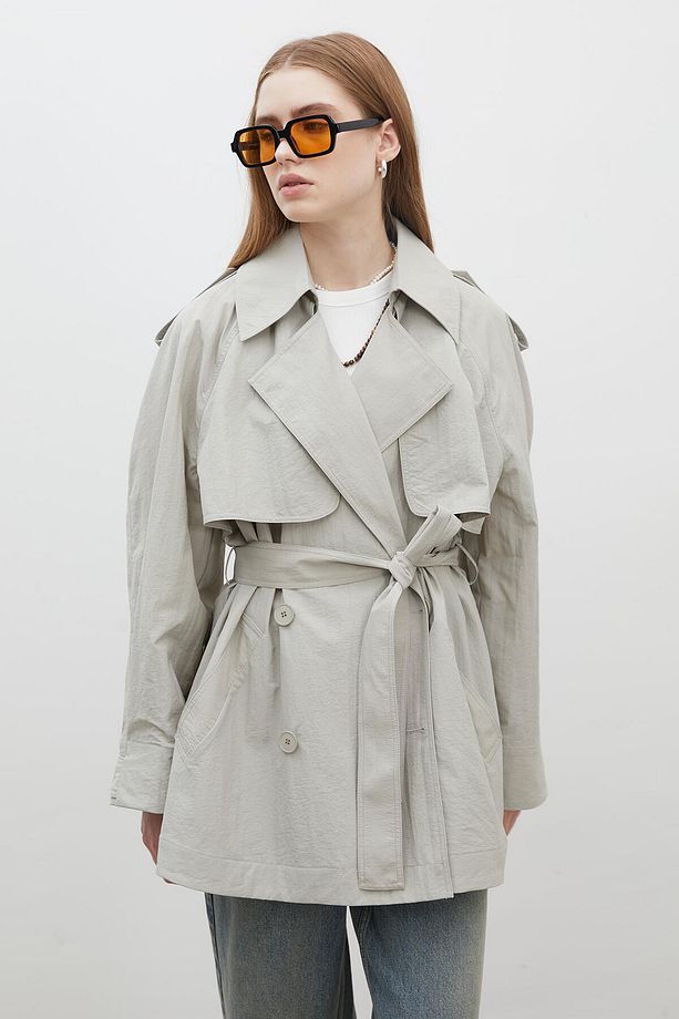 LIZBON OVERSIZE KISA TRENÇKOT YEŞİL - 7