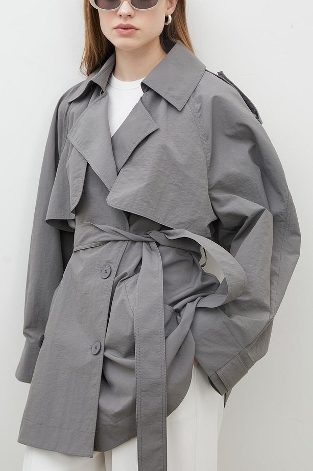 LIZBON OVERSIZE KISA TRENÇKOT GRİ - 5