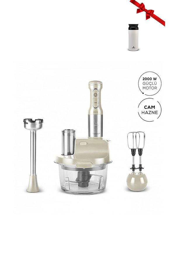 UltraPremium 2000W Cam Hazneli Mutfak Robotu Soft Cream - Inox Termos Hediyeli - 1