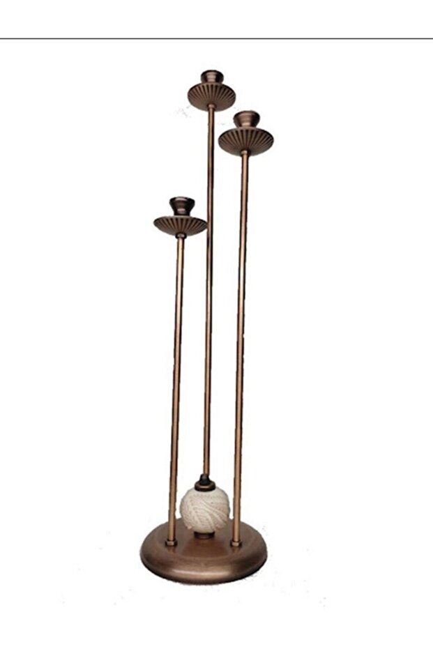 Üçlü Şamdan Mumluk Krem Çini Bakır - 2