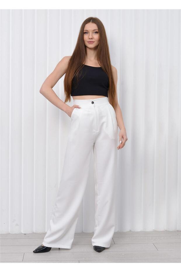 Women's High Waist Palazzo Trousers White