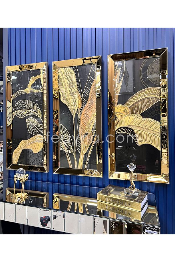 STARLİÇE - 3'LÜ GOLD AYNA TABLO SETİ-40x90cm  (40x90cm  x 3adet tablo ) - 4