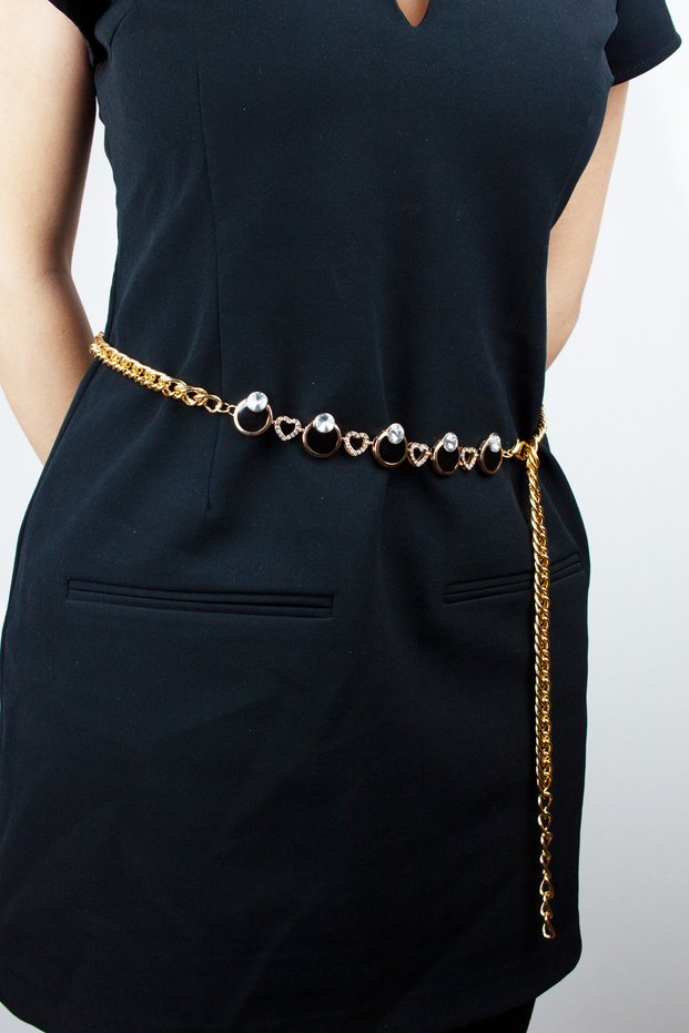 Gold Metal Belt with Stoned Heart Detail