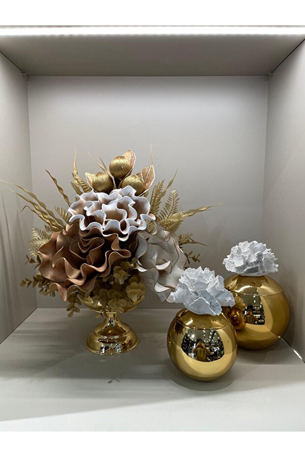 Yapay Çiçekli 3 Parça Set Gold No:3 - 1