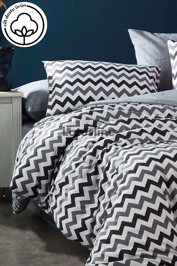 Zigzag Desen Lüks Pamuklu Tek Kişilik Nevresim Seti - 1