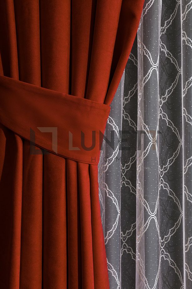 KULLANIMA HAZIR KİREMİT RENGİ ORTA PİLELİ 1X2,5 FON PERDE 12486 - 5
