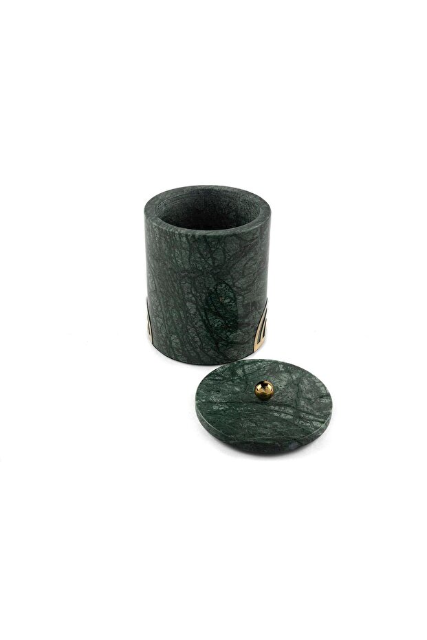 Gold Iron Small Green Marble Jar 10x10x12cm