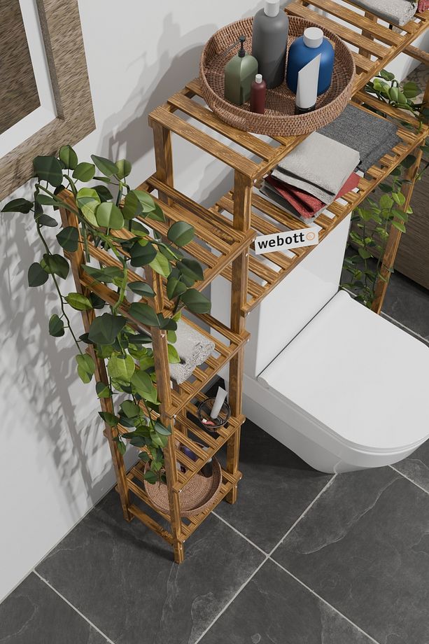 Banyo Düzenleyici Ahşap 6 Raflı Wc Klozet Üstü Raf Organizer Çamaşır makinası Üstü Raf ykm mob223 - 6