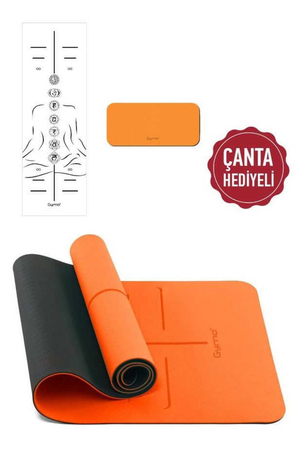 6mm Tpe Yoga Mat with Symbol Alignment Pilates Cushion Set with Knee Elbow Protector Mat Orange