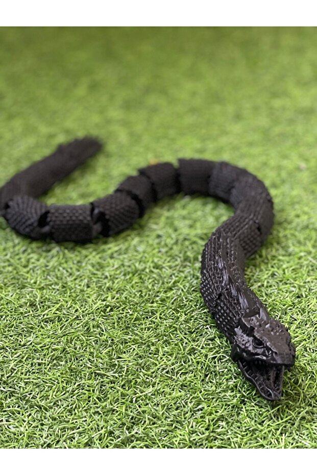 Hareketli Siyah Basilisk Yılan Oyuncak Figürü (Flexi Yılan) - 1