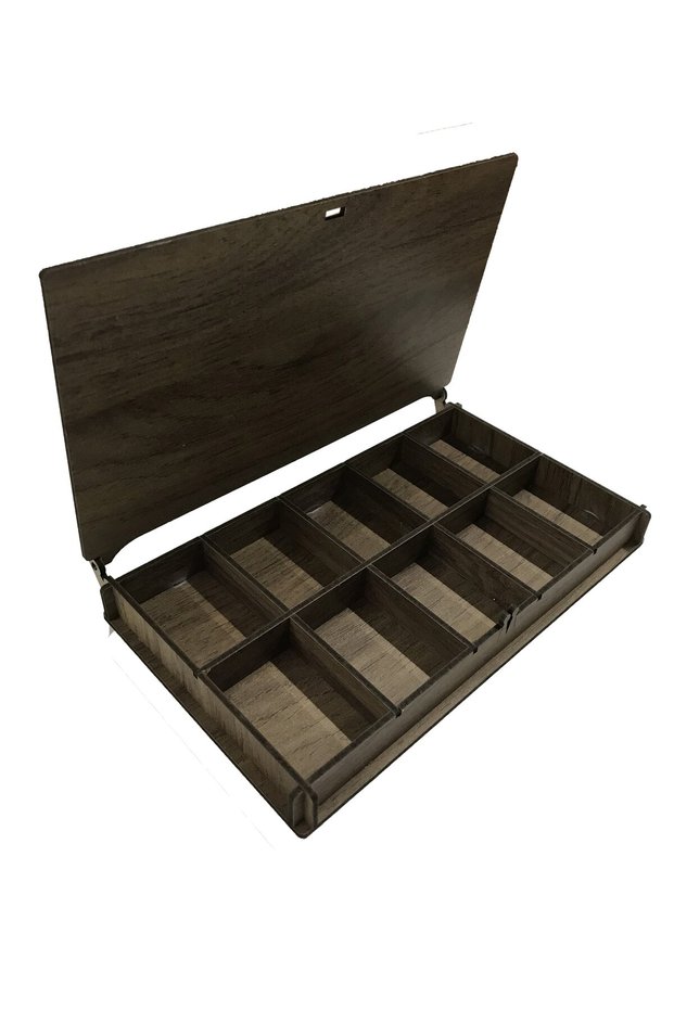 Wooden Decorative Organizer Box Jewelry Makeup Box 10 Compartments Thin