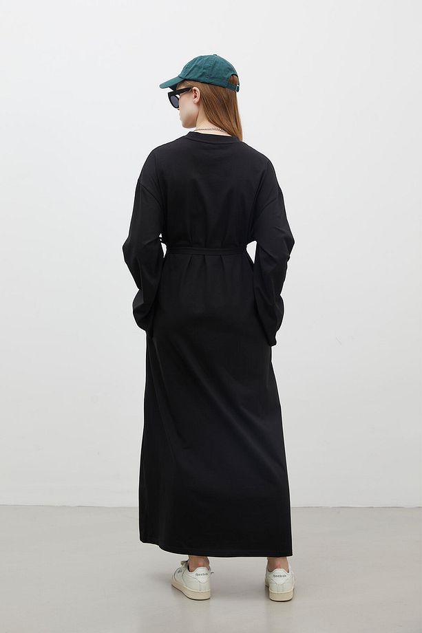 OVERSIZE PAMUKLU ELBİSE SİYAH - 8
