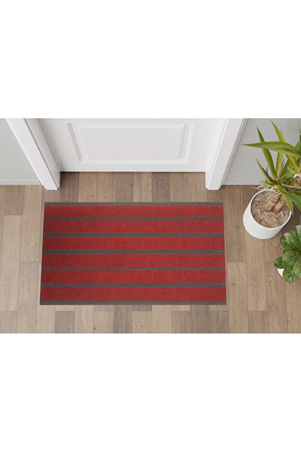 Door Mat, 6 Stripe Carpet Mat, Dust and Moisture Remover Mat, Claret Red, 45*70