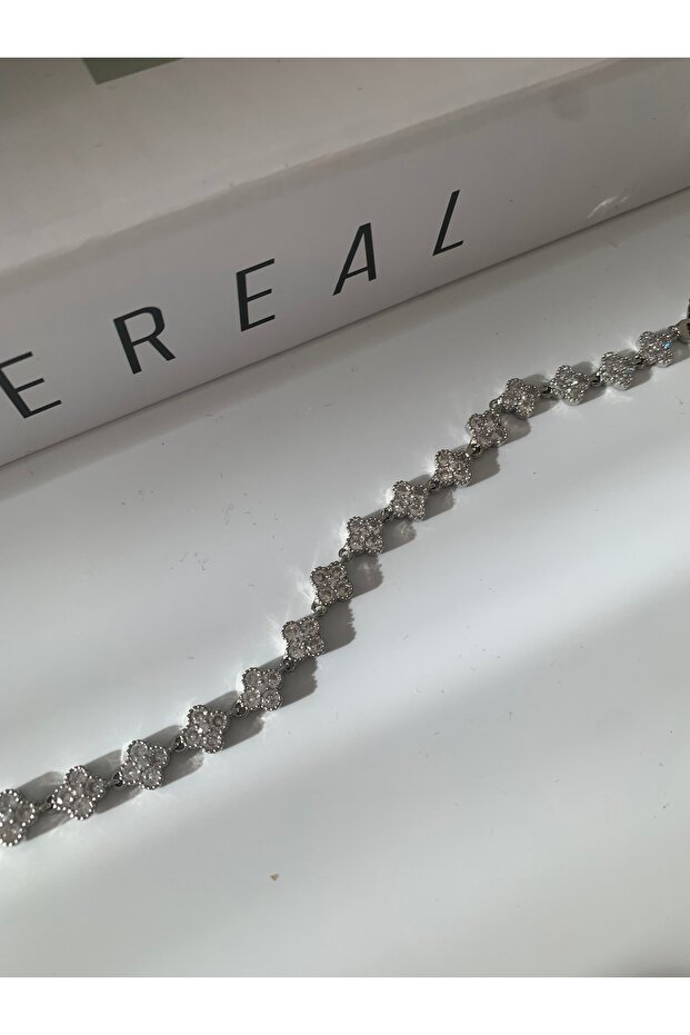 Jewelled Clover Silver Steel Bracelet