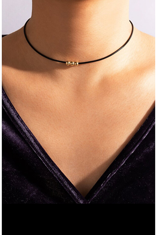 Black Necklace with Gold Ball Beads