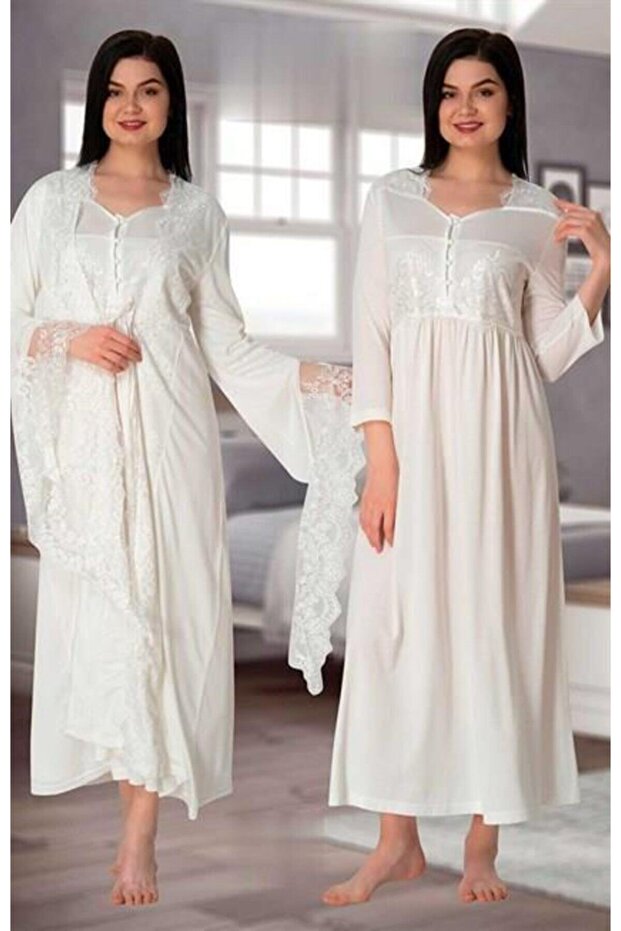 Effort Ecru Special Lace Maternity Nightgown Dressing Gown Set