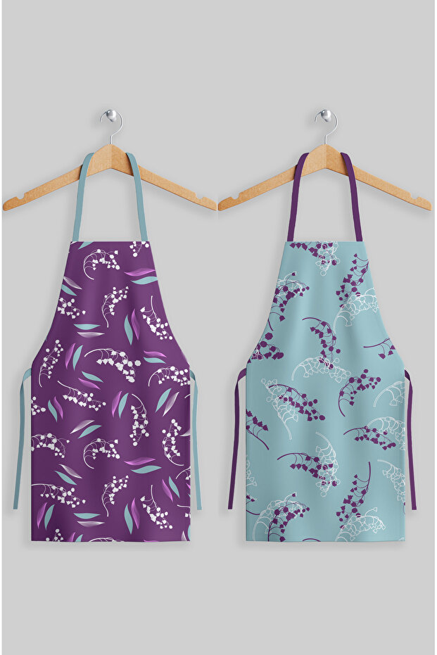 Ays Home Purple Mint Floral Kitchen Apron Set of 2