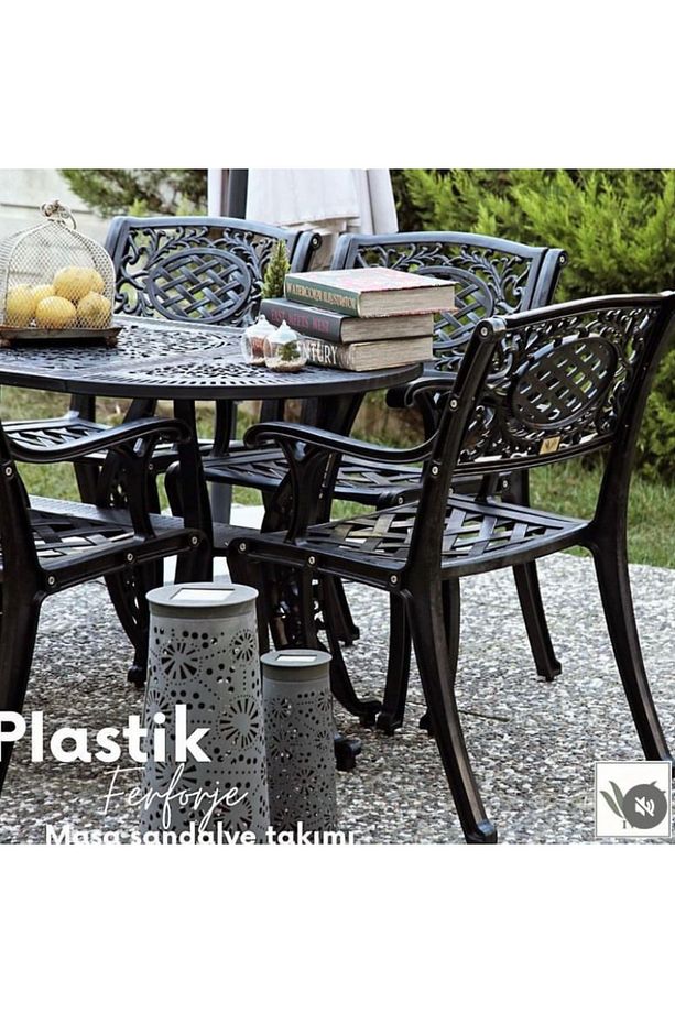 CUNDA model ferforje görünümlü PLASTİK 6 kişilik masa ve sandalye takım 6 sandalye 1 masa - 2