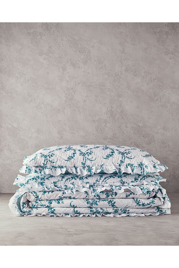 Scroll Flowers Çift Kişilik Yatak Örtüsü Takımı Yeşil - 6