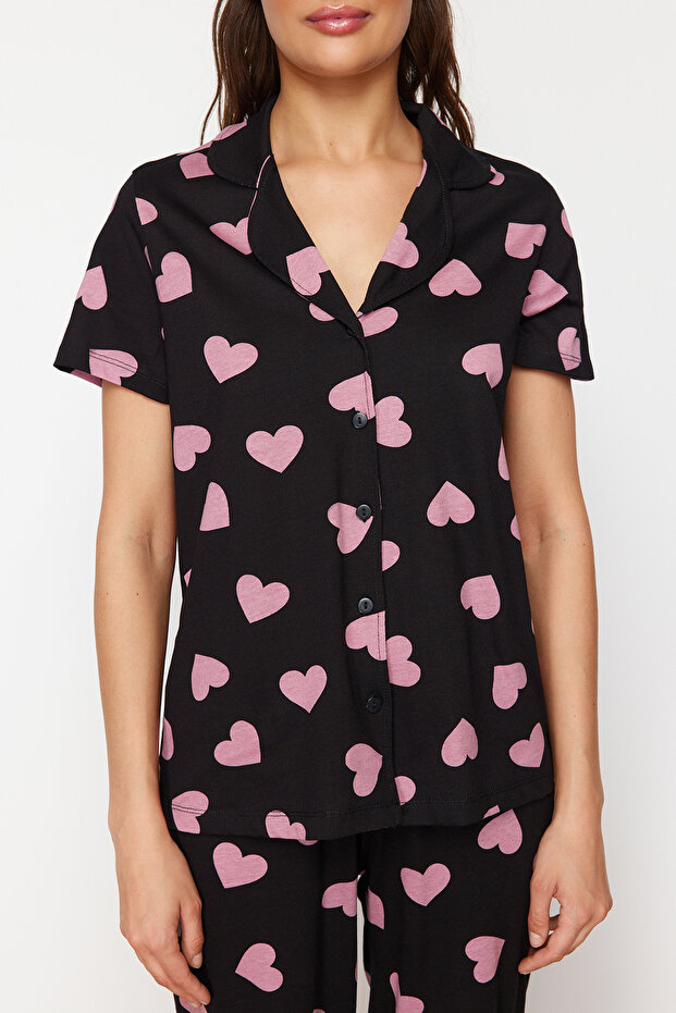 Siyah %100 Pamuklu Kalpli Örme Pijama Takımı THMSS24PT00337 - 6