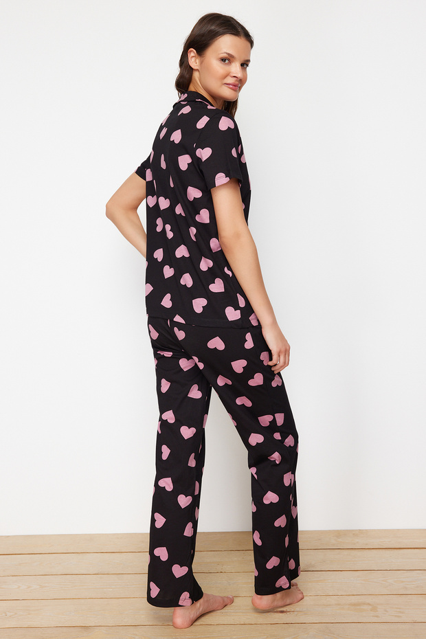 Siyah %100 Pamuklu Kalpli Örme Pijama Takımı THMSS24PT00337 - 8