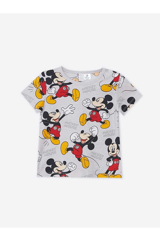 LCW baby Bisiklet Yaka Kısa Kollu Mickey Mouse Baskılı Şortlu Erkek Bebek Pijama Takımı - 3