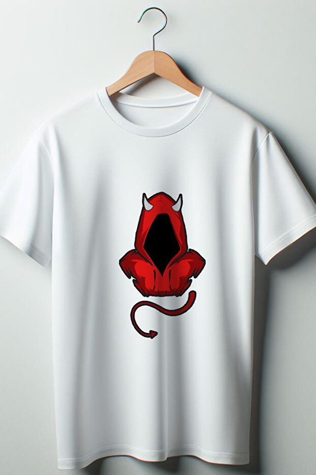 Devil Printed Oversize Crew Neck White T-shirt