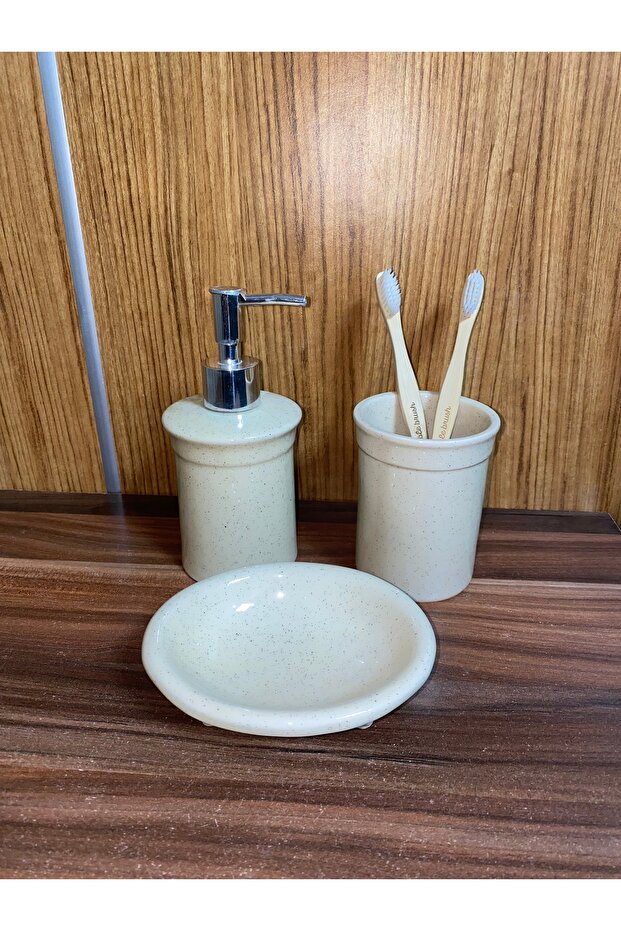 Red Seramik Dara Collection 3-Piece Bathroom Set, Glittery Beige
