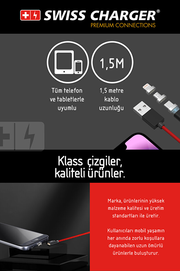 Scc-10008 Manyetik Uçlu Data Ve Şarj Kablosu - 3