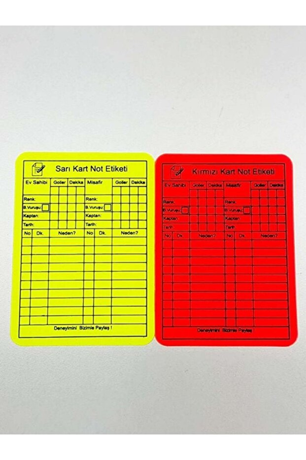 Fifa Printed Thick Yellow Red Card with Chart (Written with Pencil, Erasable)