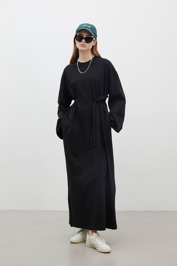 OVERSIZE PAMUKLU ELBİSE SİYAH - 1