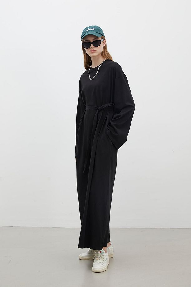 OVERSIZE PAMUKLU ELBİSE SİYAH - 6