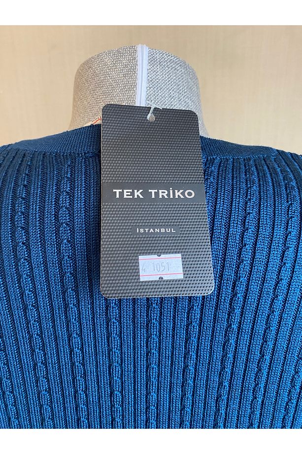 Merserize Saç Örgü TEK TRİKO Anne Yeleği / İNDİGO MAVİ - 9