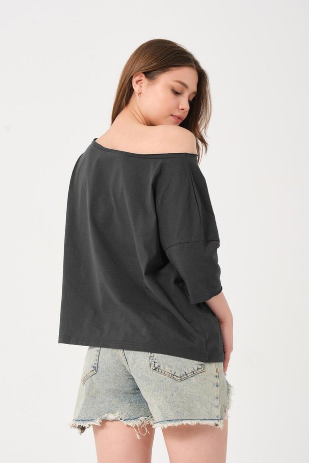 Women's Black Low Shoulder T-Shirt