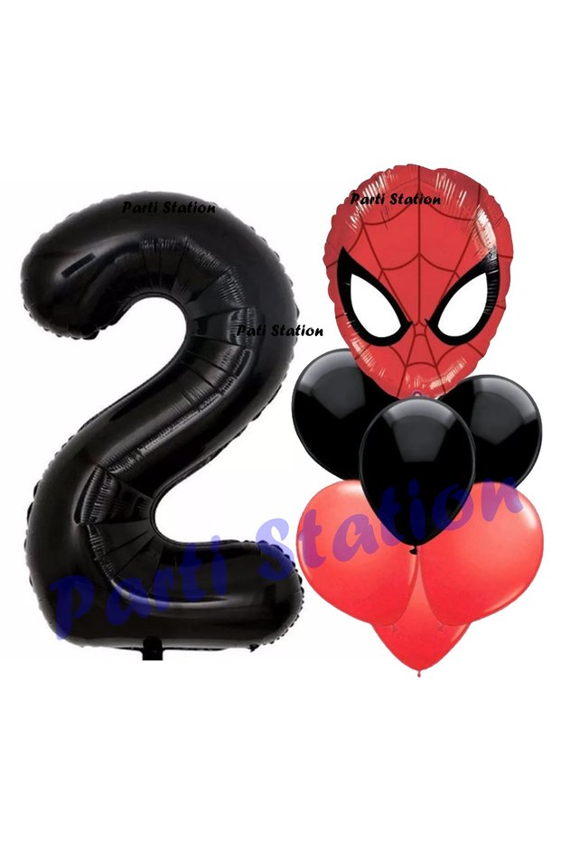 2 Years Old Spiderman Balloon and Black Figure Party Set - Spiderman Black Balloon