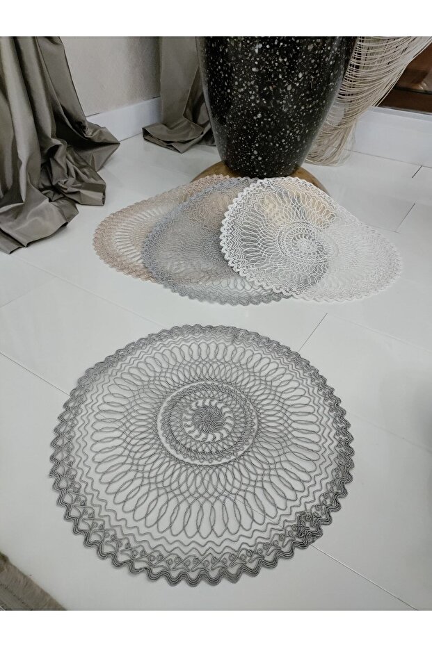 American Service Embroidery Luxury Supla Net Table and Presentation Set Dowry Holder Gray