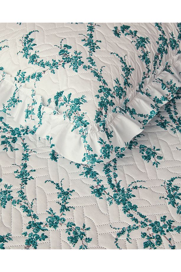 Scroll Flowers Çift Kişilik Yatak Örtüsü Takımı Yeşil - 4