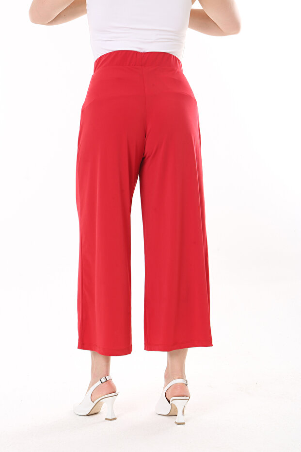 Dámske veľké červené široké nohavice z lycra pieskovej látky s elastickým pásom 65n37443 - 6