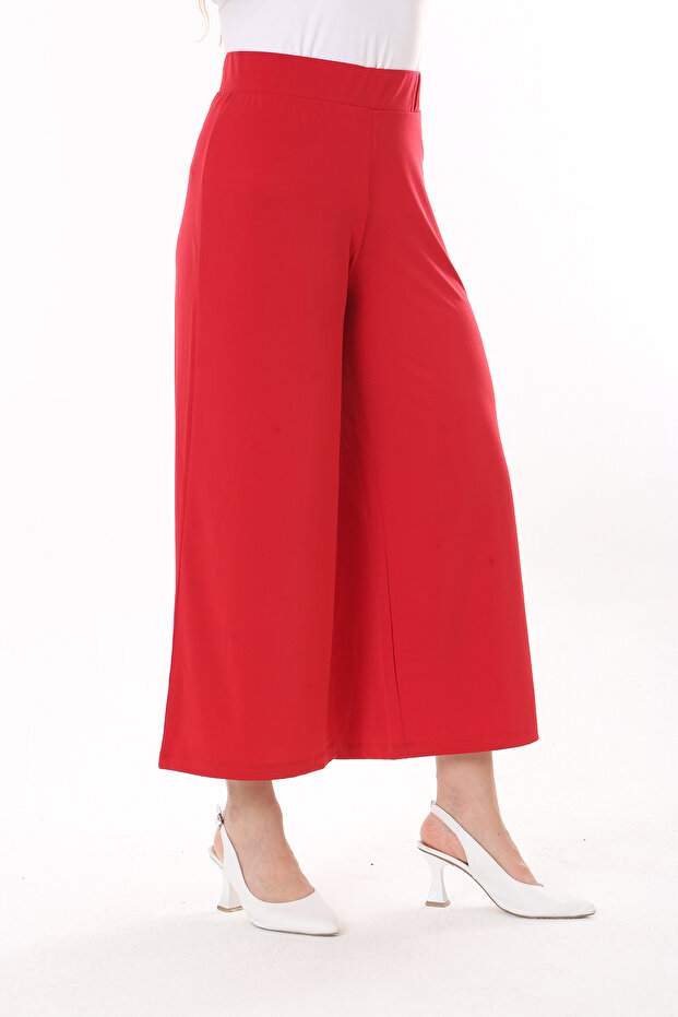 Dámske veľké červené široké nohavice z lycra pieskovej látky s elastickým pásom 65n37443 - 4