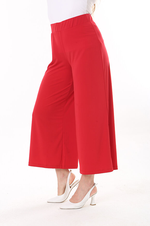Dámske veľké červené široké nohavice z lycra pieskovej látky s elastickým pásom 65n37443 - 5