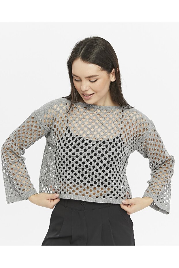Knitical Bolero Knit Black Crop Blouse Openwork Knitwear Knitted