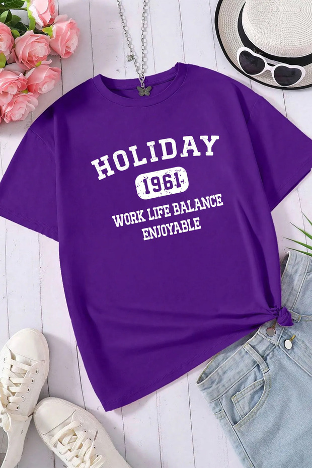 Unisex Holiday Design Printed Purple T-shirt