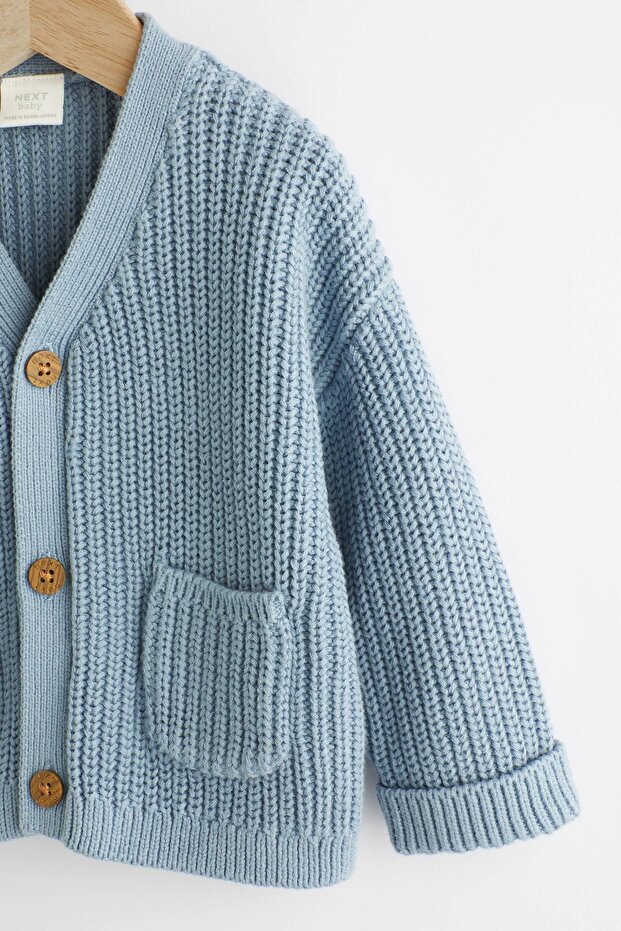 % 100 Pamuklu Mavi Örme Hırka - 3