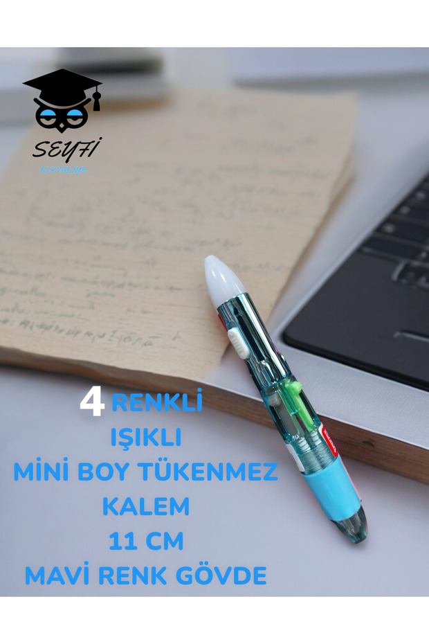 4 Color Illuminated Mini Size Ballpoint Pen 11 cm Colorful Body